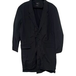 NWT Y-3 Mens Solid Black Long Sleeve Nylon Overcoat Jacket Size Large